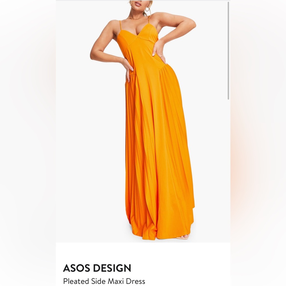 ASOS design orange pleated side maxi dress